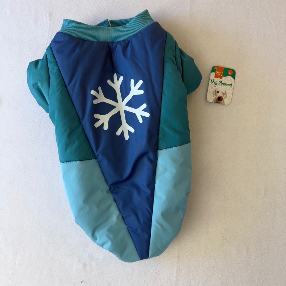 Posh‎ Paws Blue Teal Snowflake Dog Puffer Jacket Fleece Lined Coat Large NWT